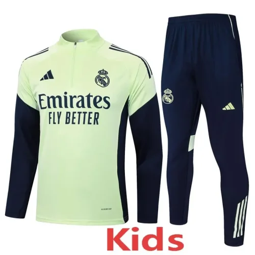 2025-26 Kids Real Madrid Light green Kids Half Pull Tracksuit  suit
