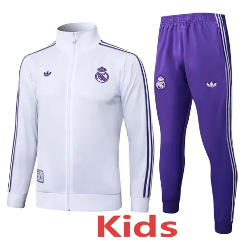 2025-26 Kids Real Madrid White  Jacket Tracksuit suit