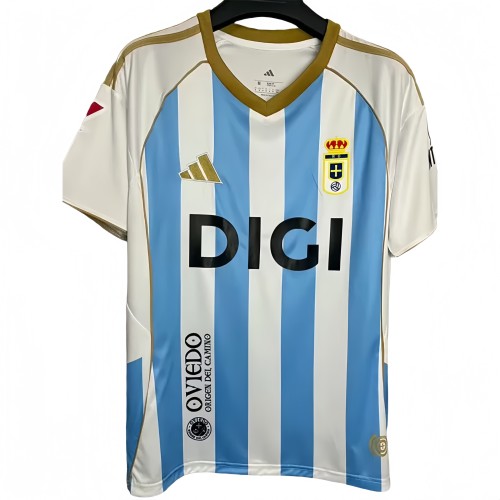 2025-26 Mens  Real Oviedo Third away blue wihte Soccer Jersey