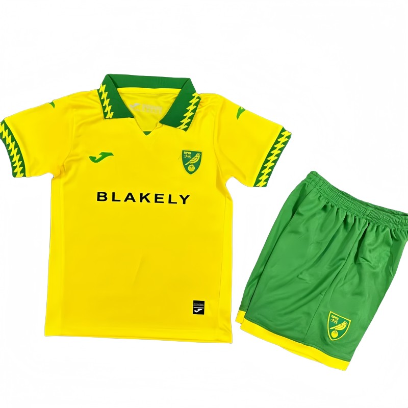 2025-26 Kids Norwich City Home yellow Fans Soccer Jersey
