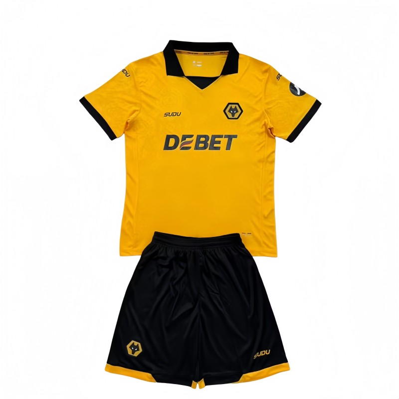 2025-26 Kids Wolves home yellow Fans Soccer Jersey