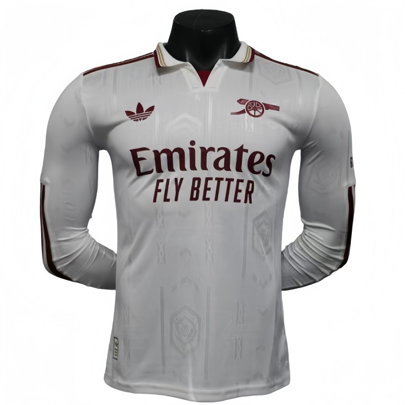 2025-26 Mens Arsenal white Third away Player version Long sleeve Jersey