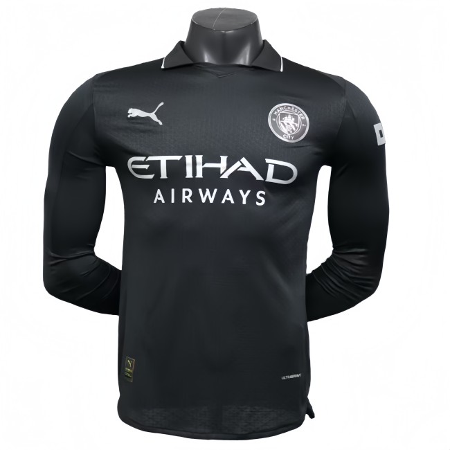 2025-26 Mens  Manchester City  black away Long Sleeve Player soccer Jersey