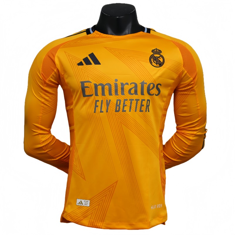 2025-26 Mens Real Madrid  away yellow long sleeve Player Version Soccer Jersey