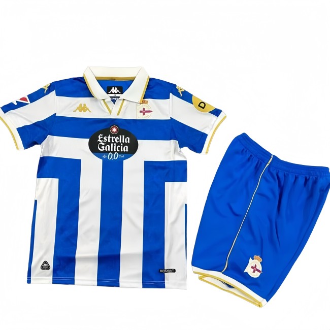 2025-26 KIDS Deportivo La Coruna Home blue white soccer Jersey
