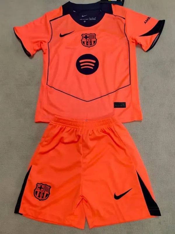 2025-26 Kids Barcelona Third away orange soccer jersey