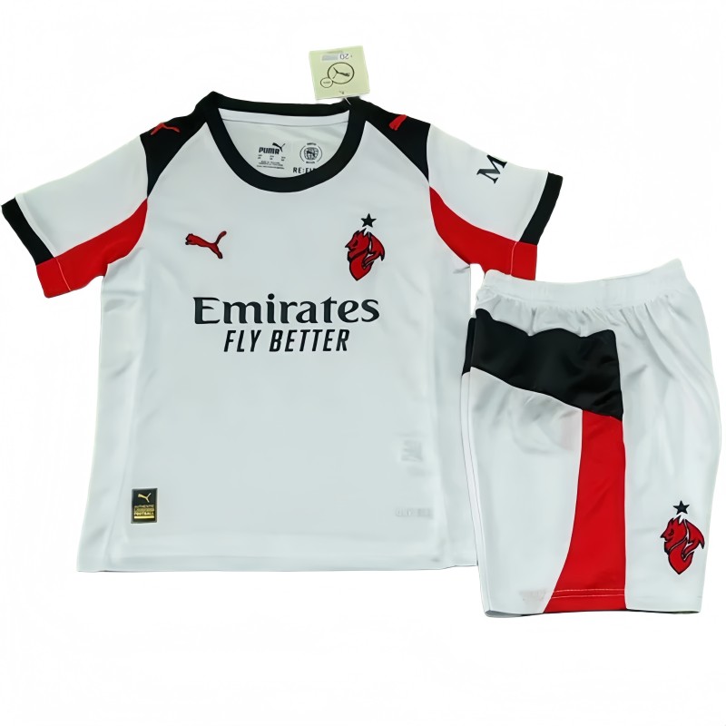 2025-26 Kids AC Milan away white  soccer jersey