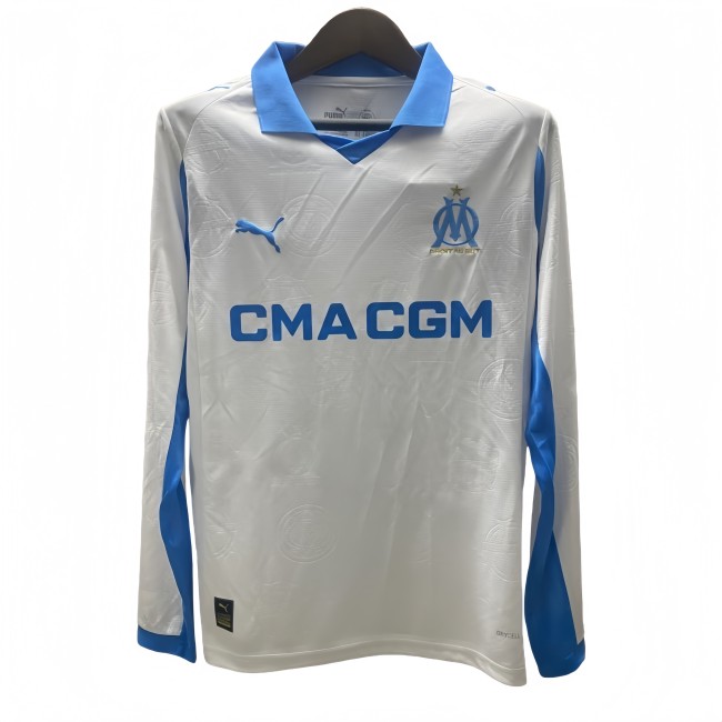2025-26 Mens Marseille home white long sleeve soccer jersey