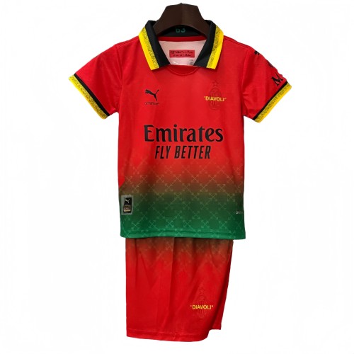 2025-26 Kids AC Milan Co-Branded Edition red soccer jersey