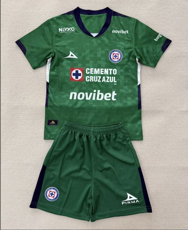 2025-26 Kids Cruz Azul  green goalkeeper soccer Jersey