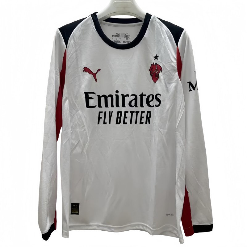 2025-26 Mens AC Milan white  Away   Long Sleeve soccer Jersey