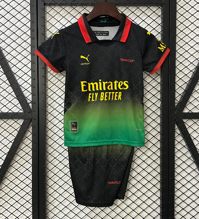 2025-26 Kids AC Milan Co-Branded Edition black soccer jersey