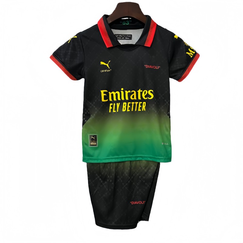 2025-26 Kids AC Milan Co-Branded Edition black soccer jersey