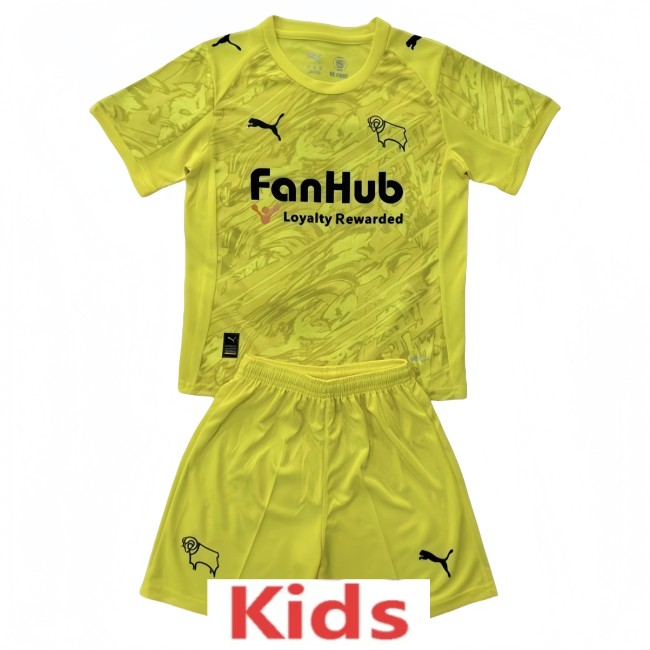 2025-26 Kids Derby County Yellow goalkeeper soccer jersey