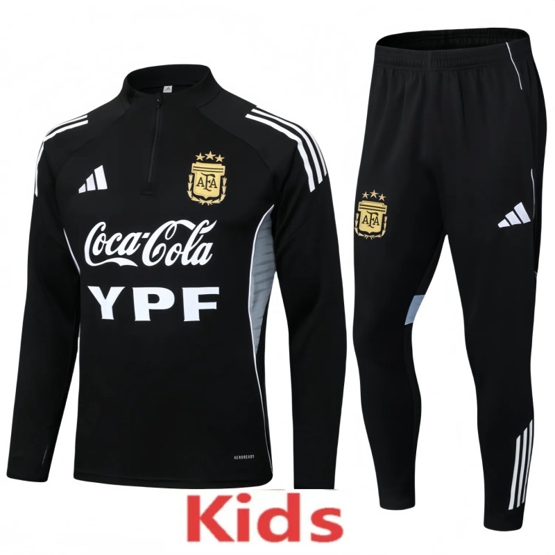 2025-26 Kids Argentina black Half-pull Training suit