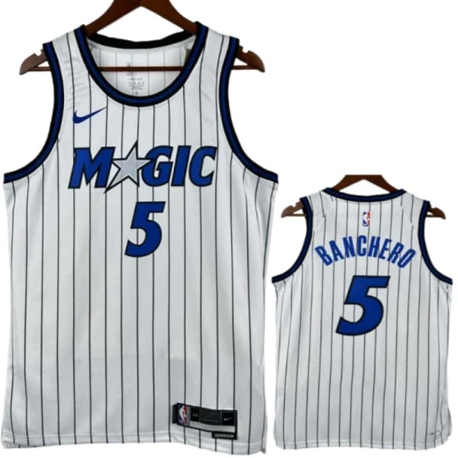 25-26 Magic BANCHERO #5 White Top Quality Hot Pressing NBA Jersey(条纹)
