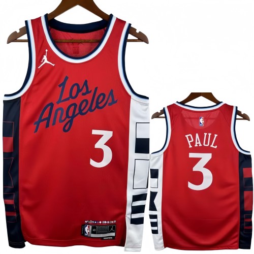 24-25 Clippers PAUL #3 Red Top Quality Hot Pressing NBA Jersey (Trapeze Edition) 飞人版