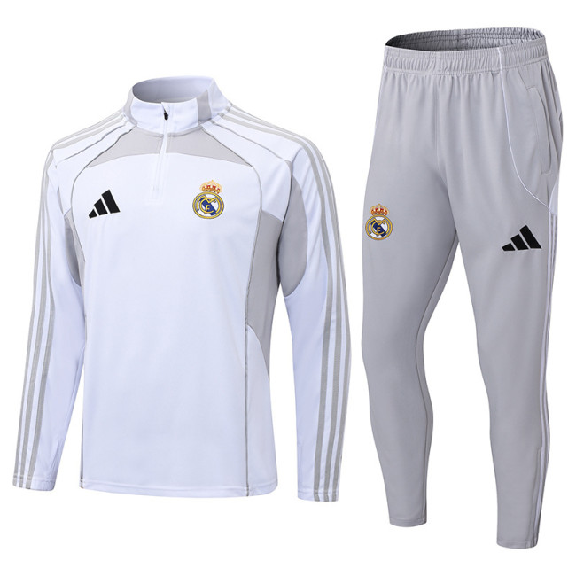 2025-26 Mens Real  Madrid off-white gray  Half-pull Training Suit