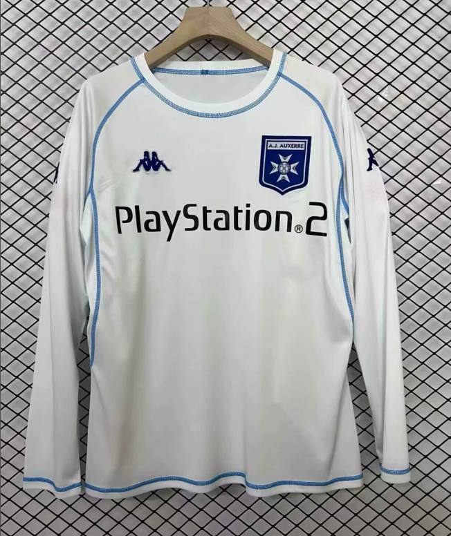 2003-2004 Mens AJ Auxerre  Retro Home white Long Sleeve Soccer Jersey