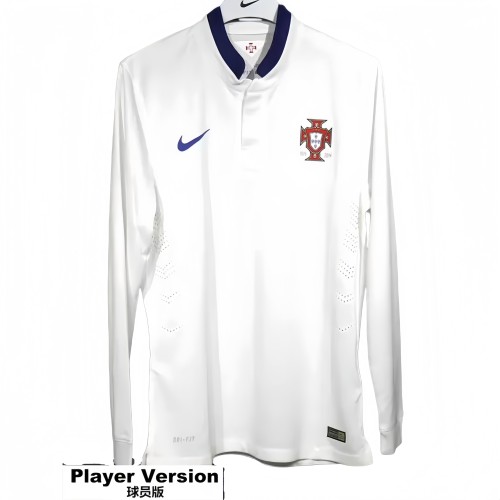 2014 Portugal Away Player Version  Long Sleeve Retro Soccer Jersey