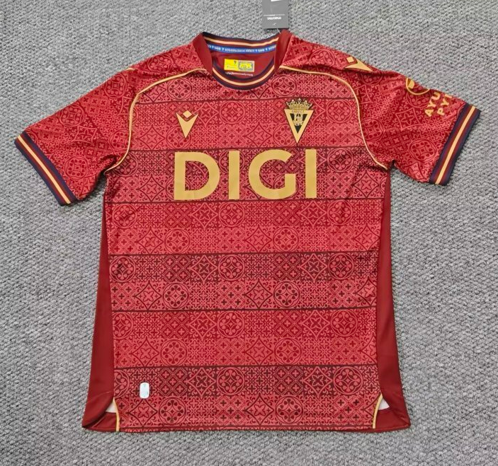 2025-26  with Sponor Logo  Men's Cadiz red away soccer jersey