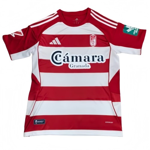 2025-26 with Sponor Logo Mens Granada home Red and white soccer Jersey
