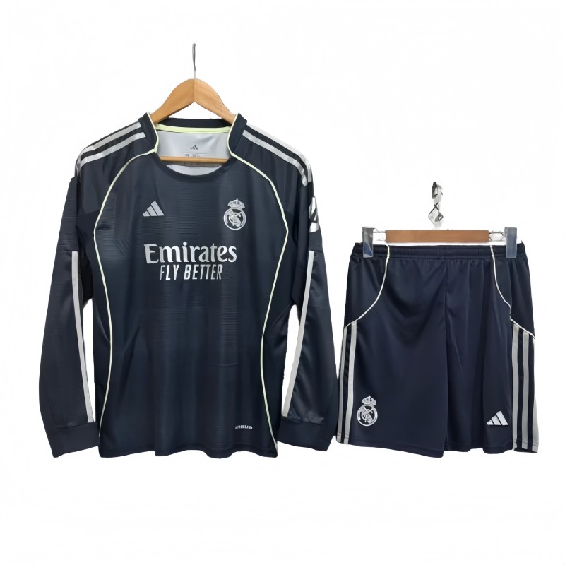2025-26 Kids Real Madrid Away Long Sleeve  soccer Jersey