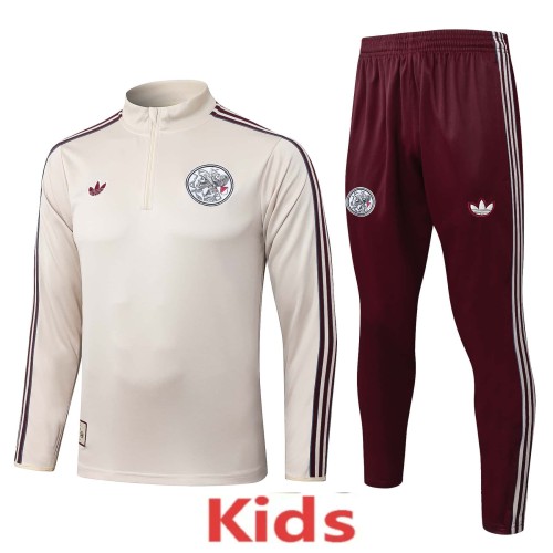 2025-26 Kids Ajax Half-pull beige Training suit
