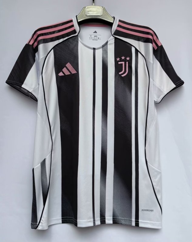 2025-26 Mens Juventus  Black and White  Home 1:1 Soccer Jersey