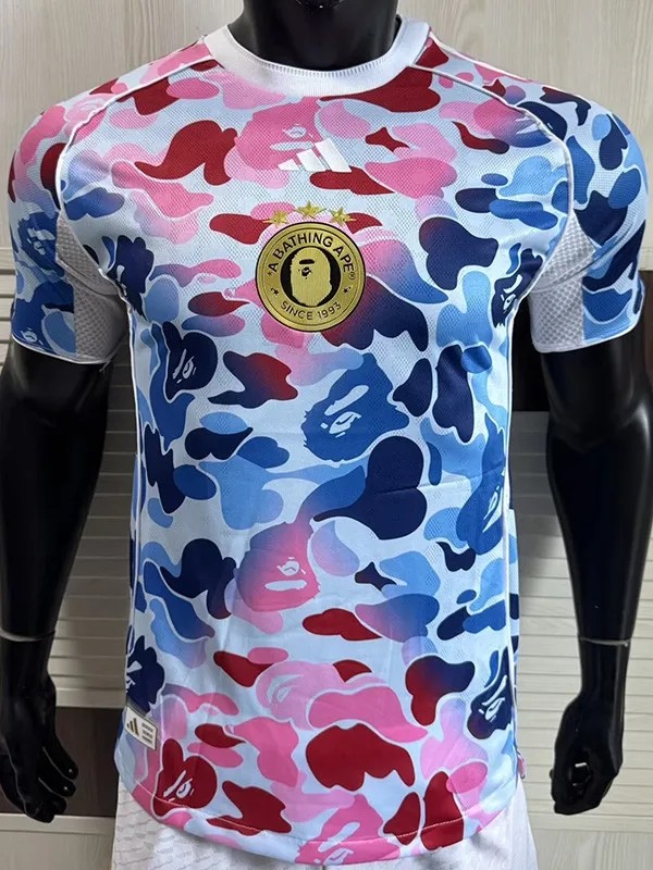 2025-26 Mens  Bathing APE Blue Pink Special Edition Player Version soccer jersey