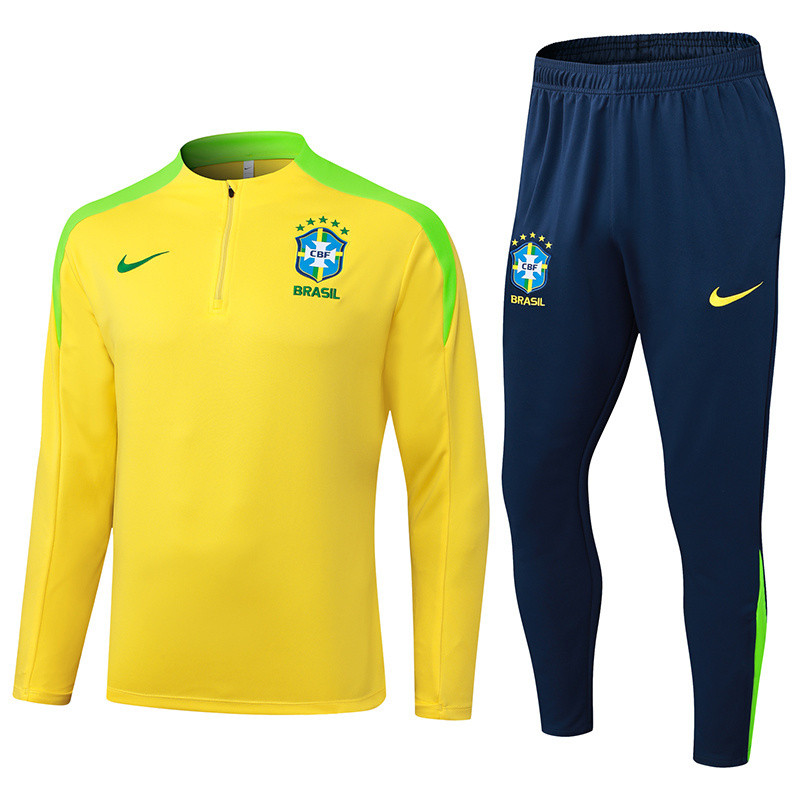 2025-26 Mens Brazil yellow Half-pull Tracksuit