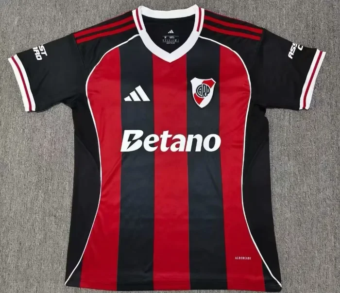 2025-26 Mens River Plate away Black red  Soccer Jersey