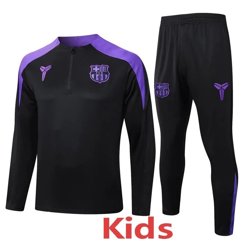 2025-26 Kids Barcelona black Half Pull  Tracksuit