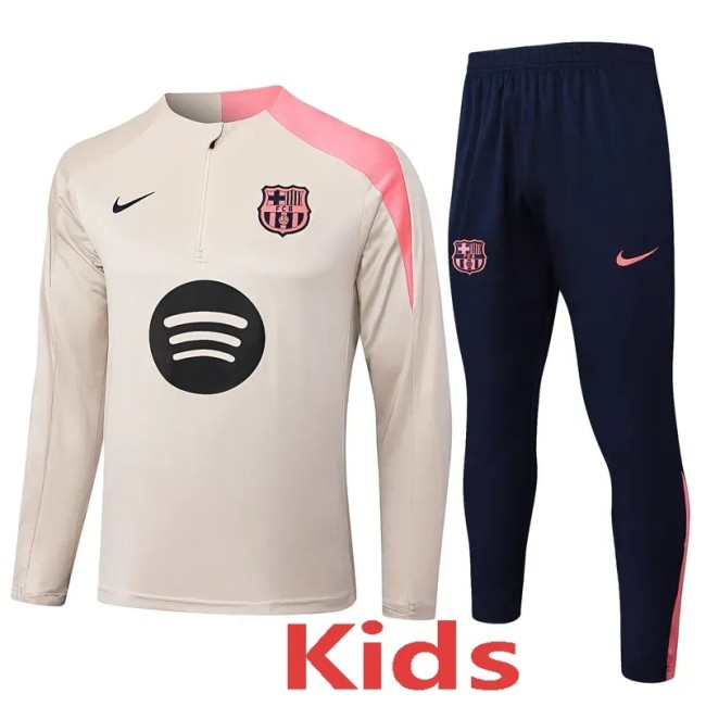 2025-26 Kids Barcelona Khaki  Half Pull  Tracksuit