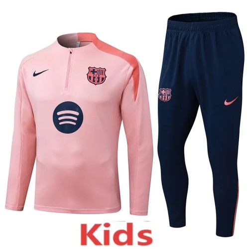 2025-26 Kids Barcelona pink Half Pull Tracksuit suit