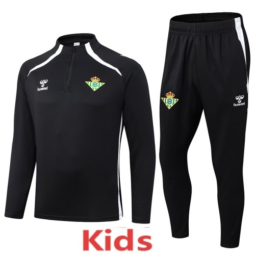 2025-26 Kids Real Betis black Half Pull Tracksuit