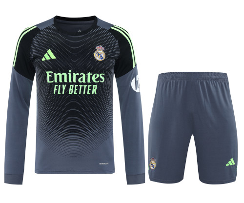 2025-26 Mens Real Madrid goalkeeper grey Long Sleeve Shorts Training Suit