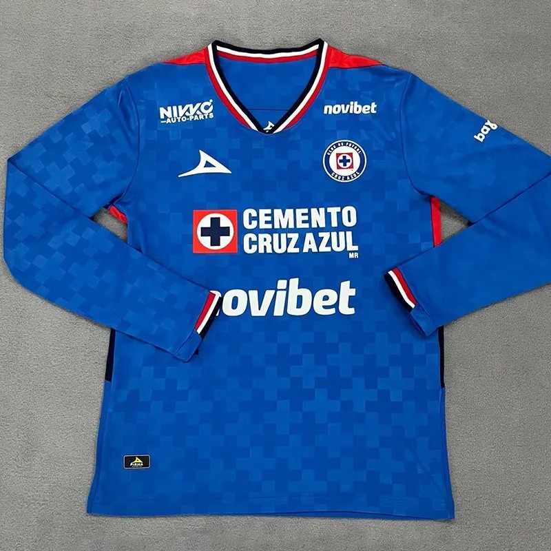 2025-26 Mens Cruz Azul home blue Long Sleeve Soccer Jersey