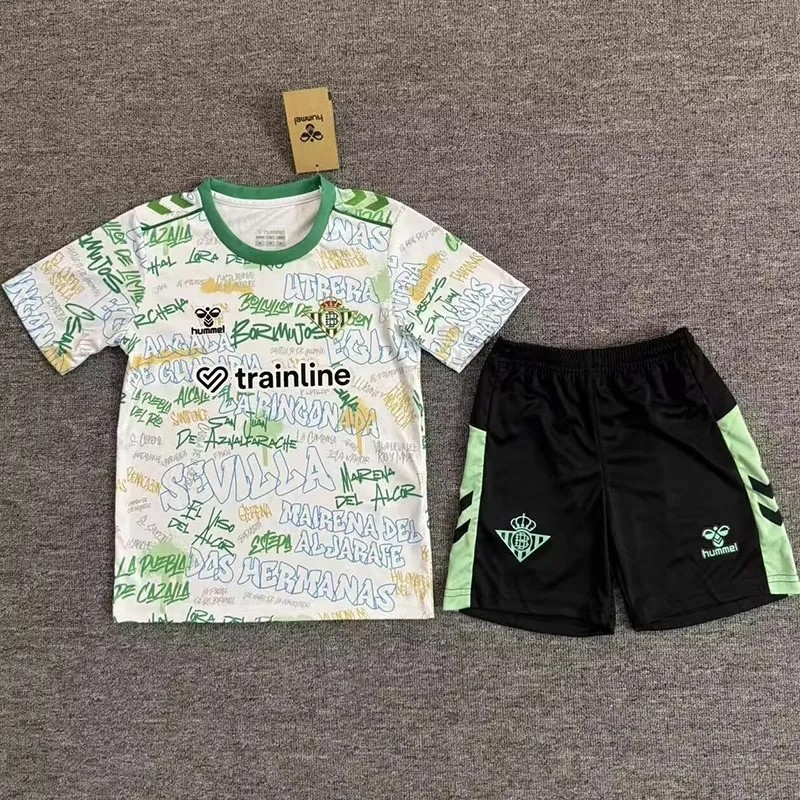 2025/26 Kids  Real Betis White Graffiti  Soccer Jersey