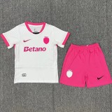 2025-26 Kids Sporting Lisbon White Pink Soccer Jersey