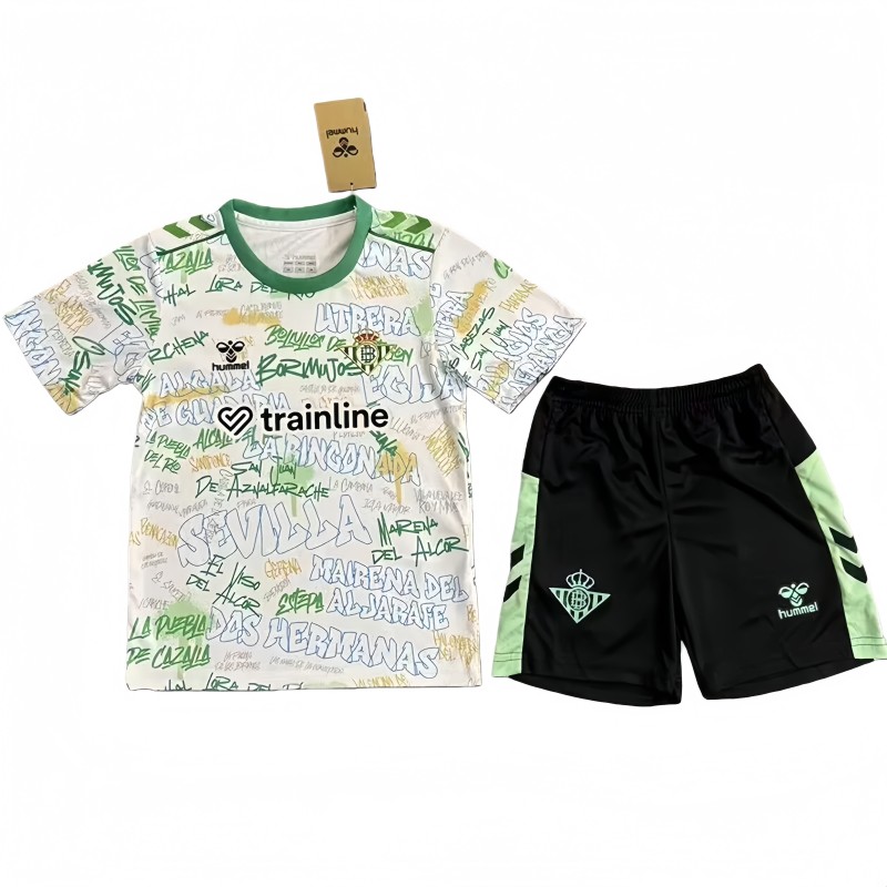 2025/26 Kids  Real Betis White Graffiti  Soccer Jersey
