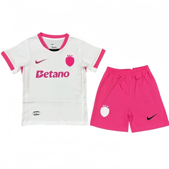2025-26 Kids Sporting Lisbon White Pink Soccer Jersey