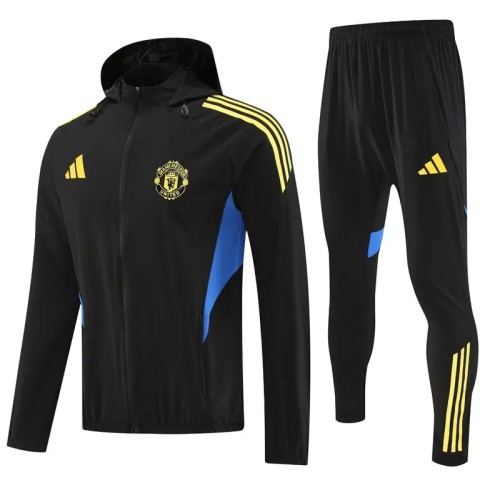 2025-26 Mens Manchester United Black Hoodie Jacket  Tracksuit