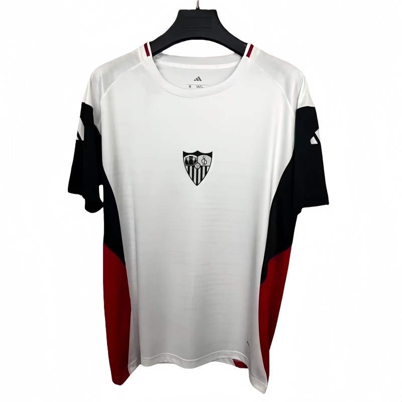 2025-26 Mens Sevilla White Black Red soccer Jersey