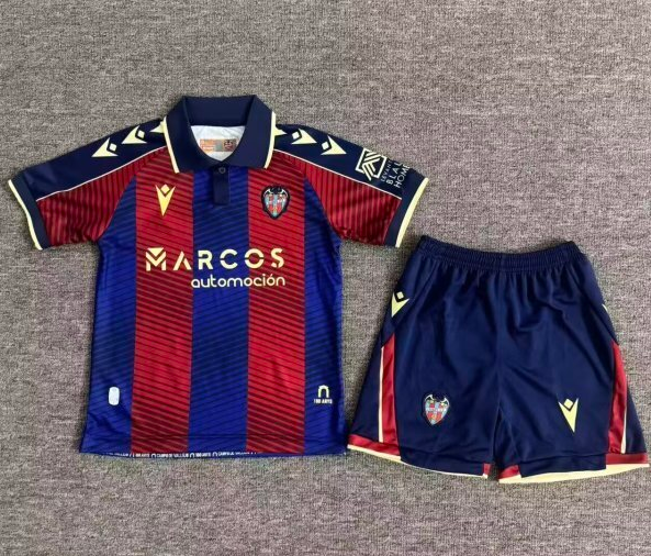 2025-26 Kids  Levante UD home  red blue Fans Soccer Jersey