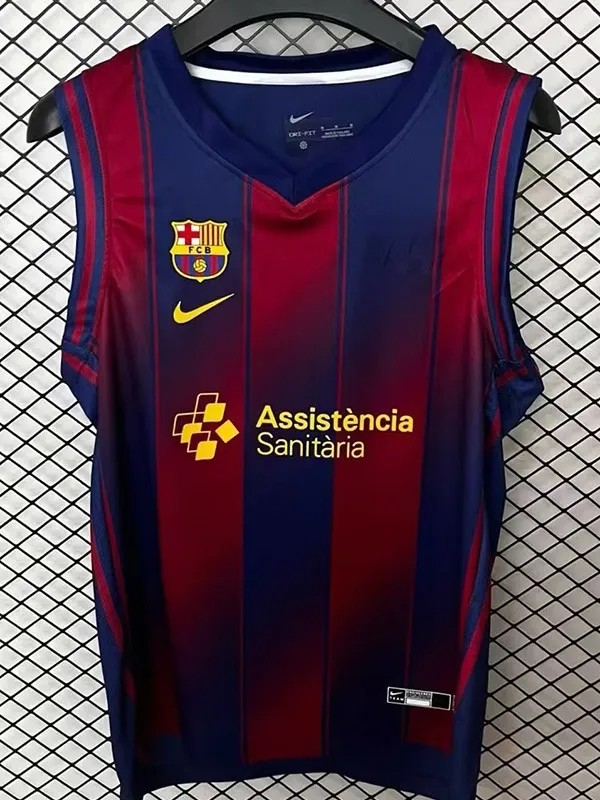 2025-26  Mens Barcelona Red Blue vest soccer  jersey