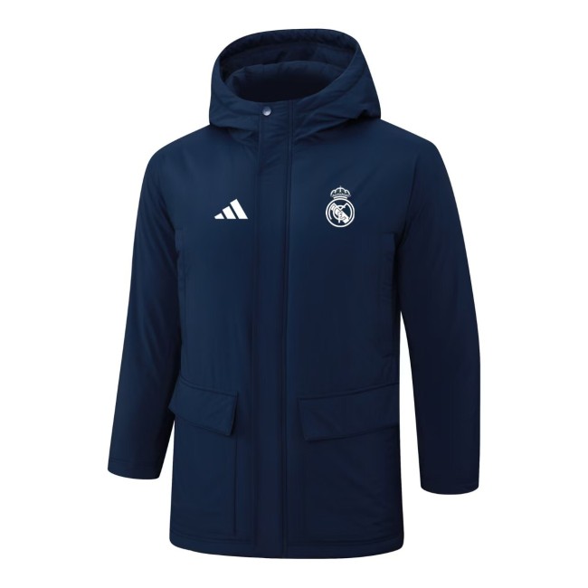 2025-26 Mens Real Madrid Royal Blue Hooded Windbreaker Fabric Cotton Coat