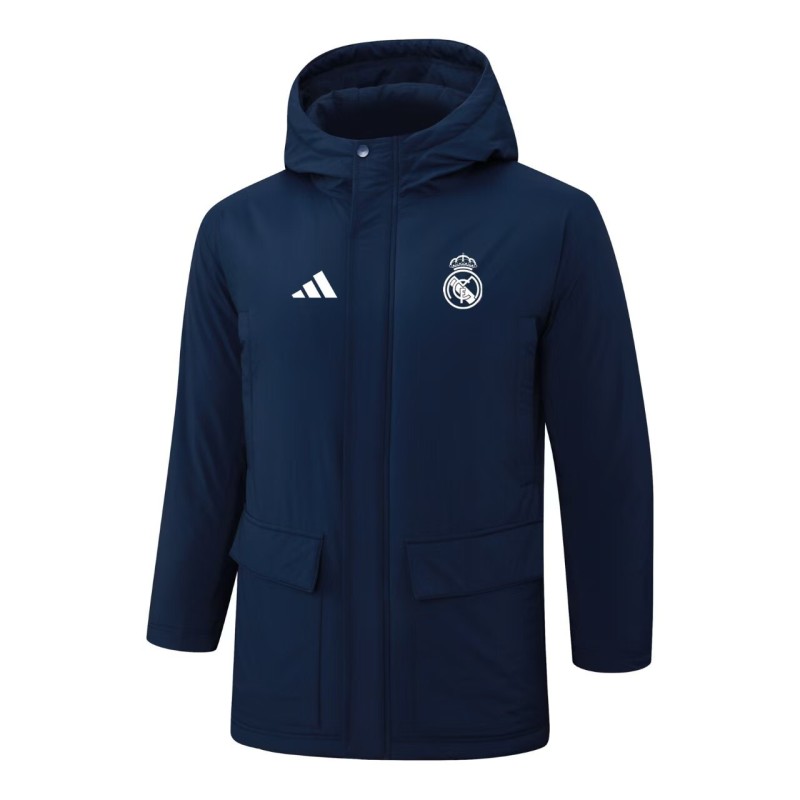 2025-26 Mens Real Madrid Royal Blue Hooded Windbreaker Fabric Cotton Coat