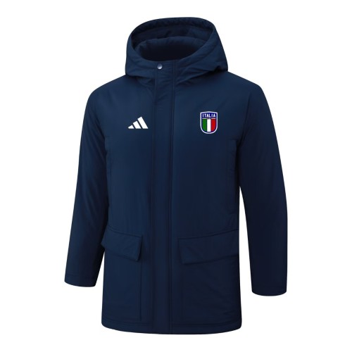 2025-26 Mens Italy Royal Blue Hooded Windbreaker Fabric Cotton Coat