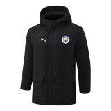 2025-26  Mens Manchester City  Black Hooded Windbreaker Fabric Cotton Coat